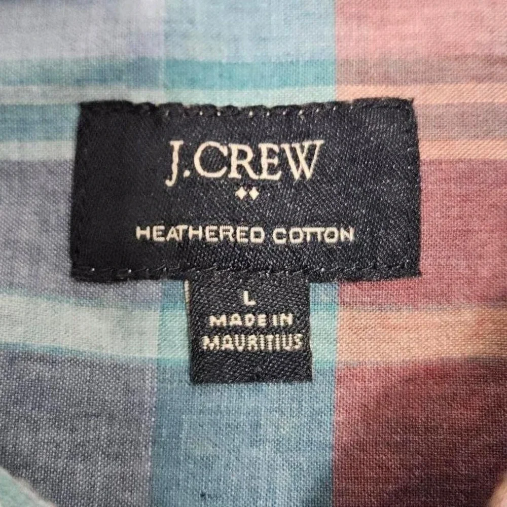 J Crew Mens Heathered Cotton Plaid Button Down Shirt‎ Blue Red Large 47166 HO 17